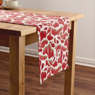 White and Red Flying Leaves Repeating Pattern Short Table Runner