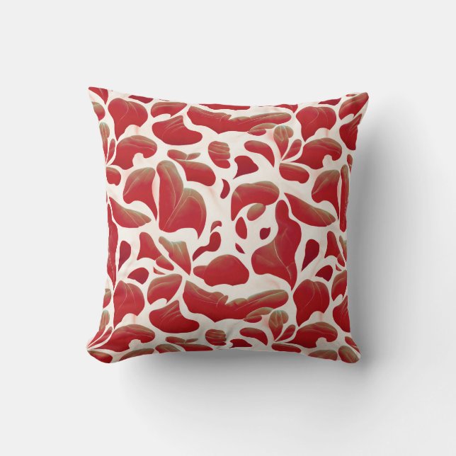 White and Red Flying Leaves Repeating Pattern Throw Pillow (Front)