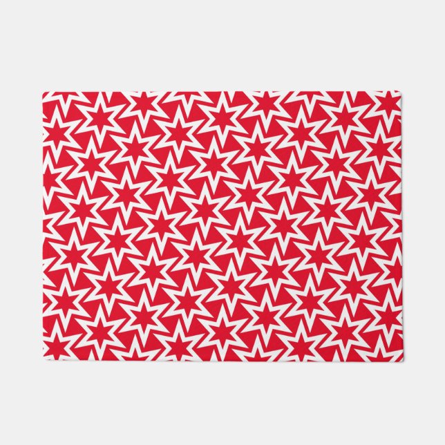 White and Red Geometric Star Pattern Doormat (Front)