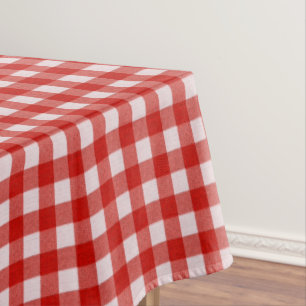 White and Red Gingham Pattern   Cotton Checkered Tablecloth