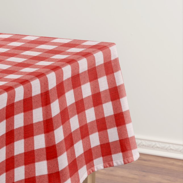 White and Red Gingham Pattern | Cotton Checkered Tablecloth (In Situ)