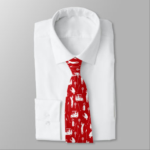 White and Red Golf Symbols Pattern Neck Tie