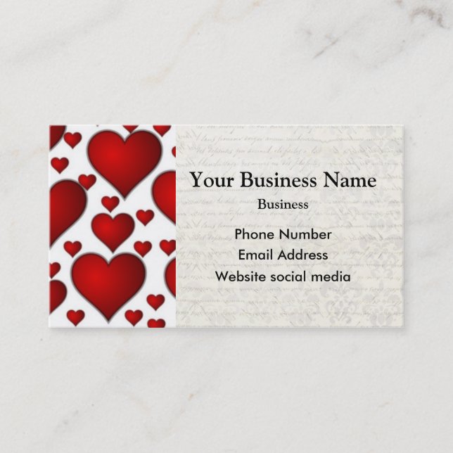 White and red heart pattern business card (Front)