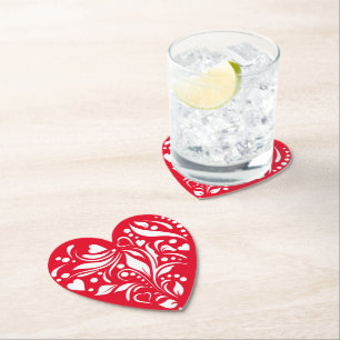 White And Red Heart Valentine Coasters
