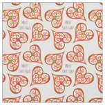 White and Red hearts elegant swirls boho chic Fabric