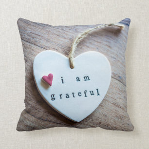 White And Red Hearts ON Wood Throw Pillow