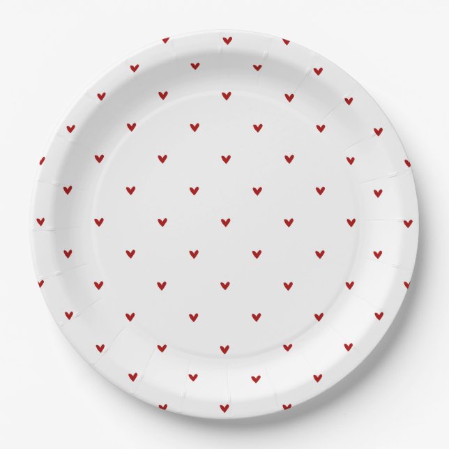 White and Red Hearts Pattern Valentine's Day Paper Plates (Front)