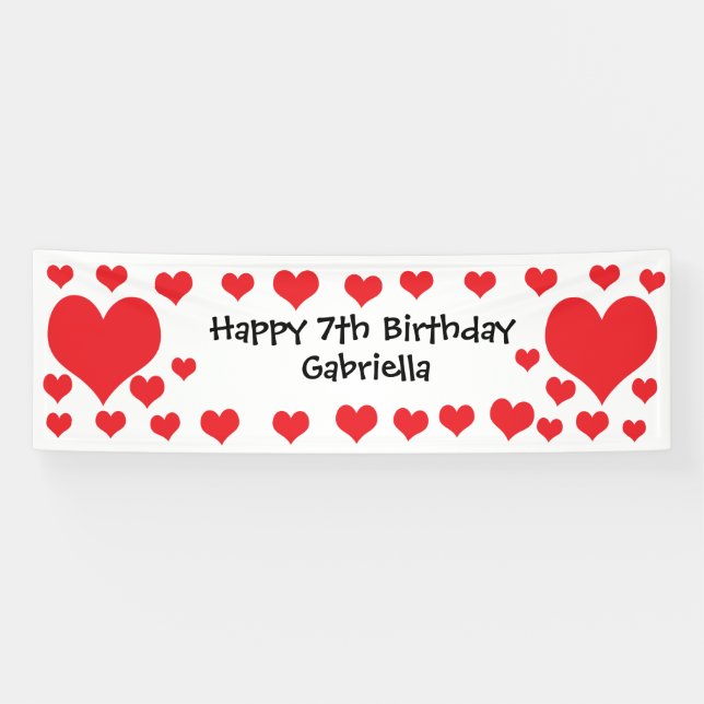 White and Red Hearts Valentine's Day Birthday Banner (Horizontal)