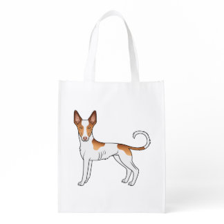 White And Red Ibizan Hound Smooth Coat Cartoon Dog Grocery Bag