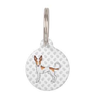 White And Red Ibizan Hound Smooth Coat Cartoon Dog Pet ID Tag
