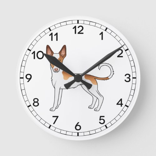 White And Red Ibizan Hound Smooth Coat Cartoon Dog Round Clock