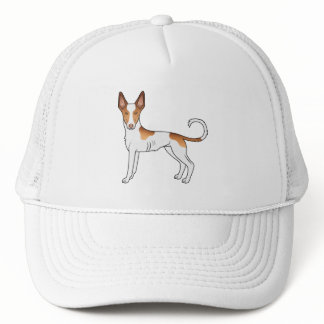 White And Red Ibizan Hound Smooth Coat Cartoon Dog Trucker Hat