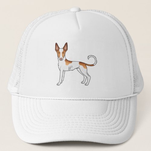 White And Red Ibizan Hound Smooth Coat Cartoon Dog Trucker Hat