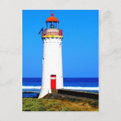White and red lighthouse postcard