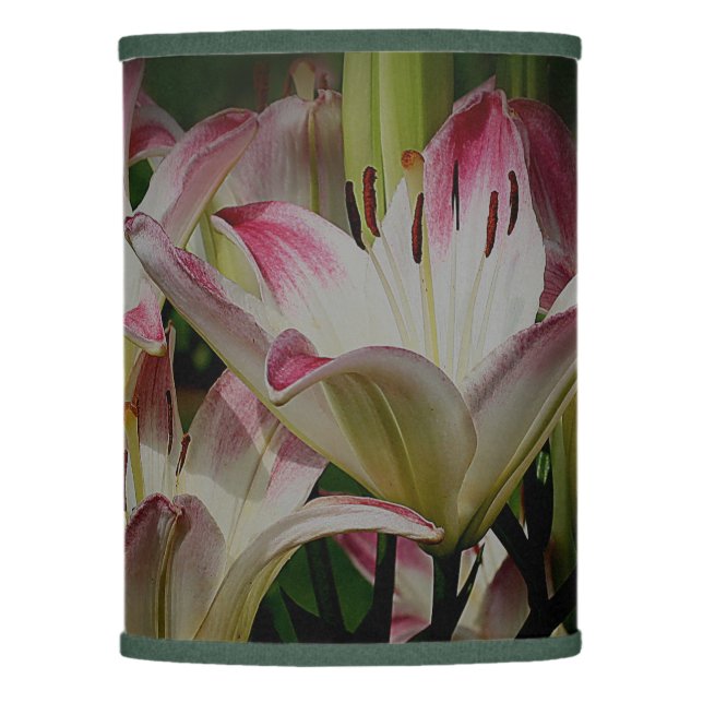 White And Red Lily Flowers  Lamp Shade (Front)