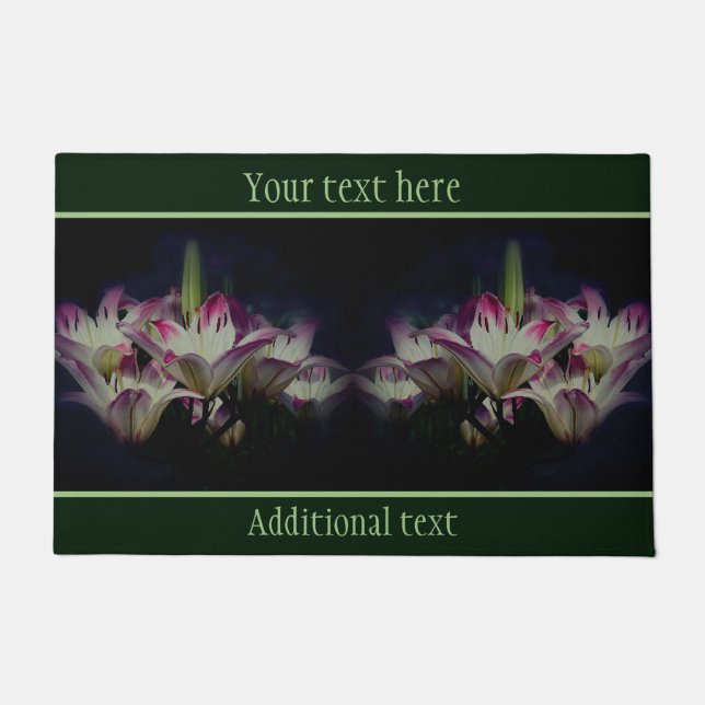 White And Red Lily Flowers Personalized Doormat (Front)