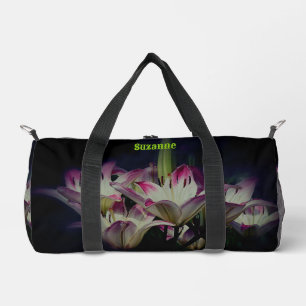 White And Red Lily Flowers Personalized Duffle Bag