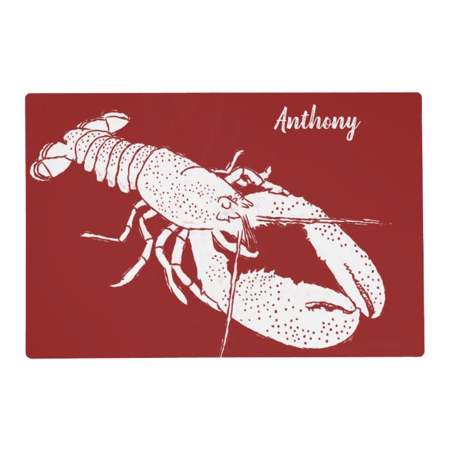 White and Red Lobster Graphic Personalized Placemat (Front)
