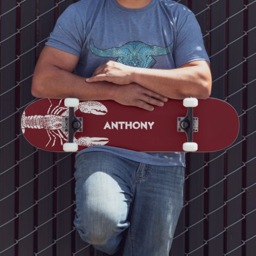 White and Red Lobster Graphic Personalized Skateboard