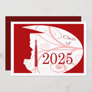 White and Red Man Silhouette 2025 Graduation Party Invitation