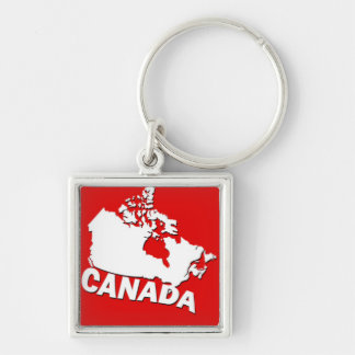 White and Red Map of Canada Keychain