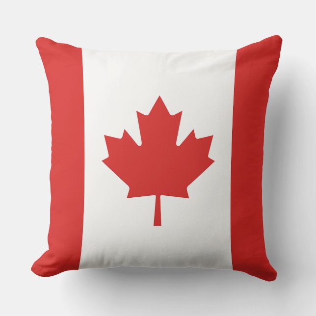 White and Red Maple Leaf Canadian Flag Throw Pillow (Front)