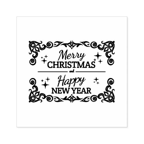 White And Red Merry Christmas And Happy New Year Rubber Stamp