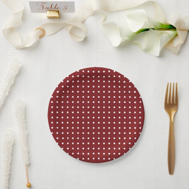 White and Red Minimalist Polka Dots g1 Paper Plates (Wedding)