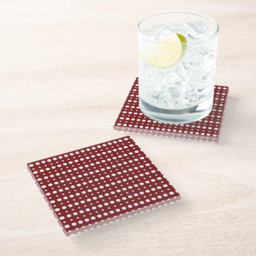 White and Red Minimalist Polka Dots g9 Glass Coaster