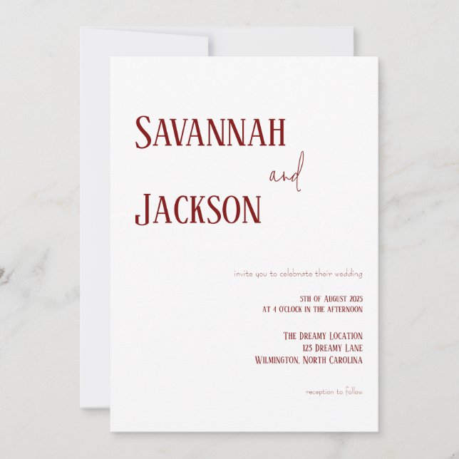 White and Red Modern Elegant Wedding Invitation (Front)