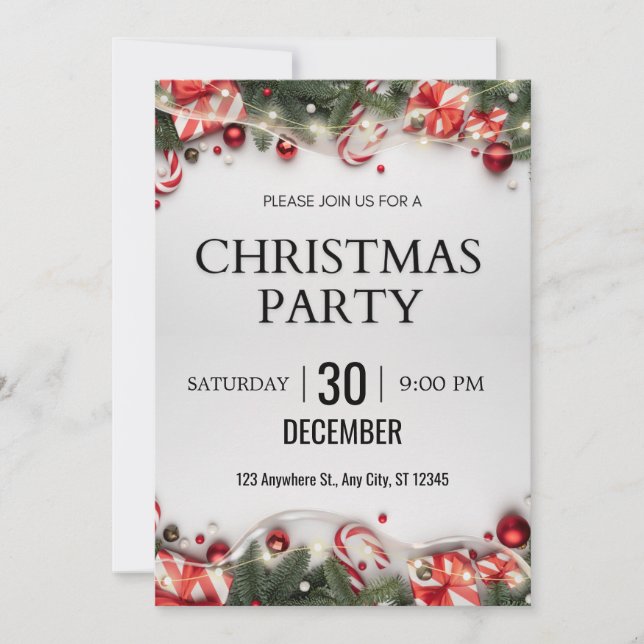 White and red modern minimalist party invitation (Front)