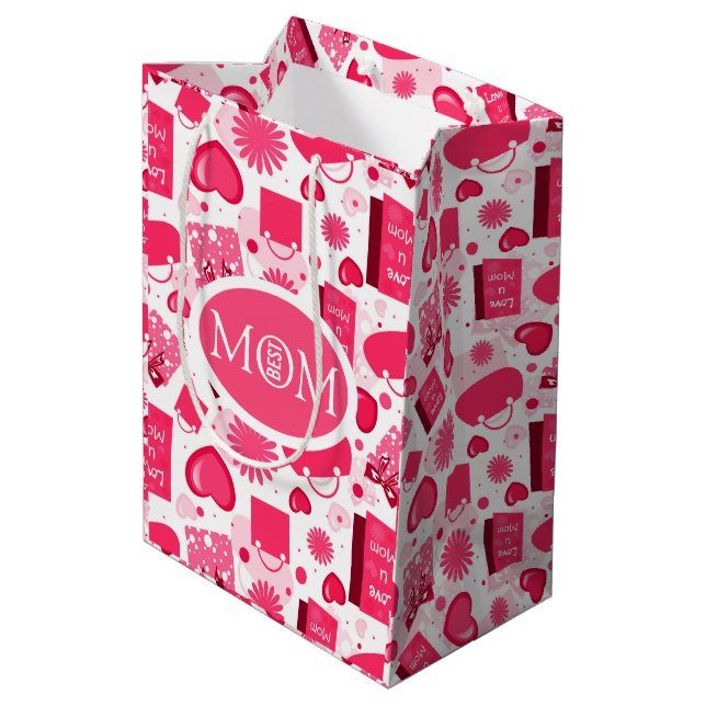 White And Red Mothers Day Seamless Pattern Medium Gift Bag (Back Angled)
