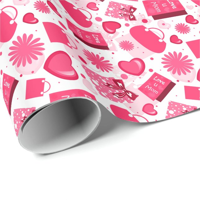 White And Red Mothers Day Seamless Pattern Wrapping Paper (Roll Corner)