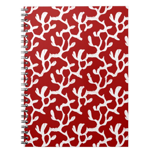 White And Red Organic Coral Reef Repeat Pattern Notebook (Front)