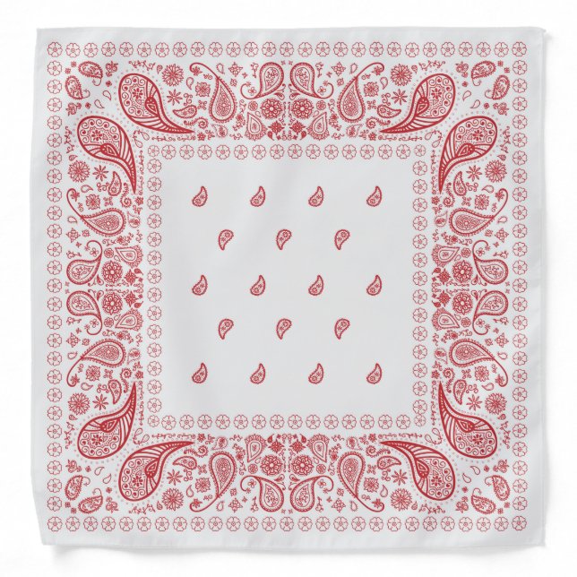 White and Red Paisley Design Bandana (Front)