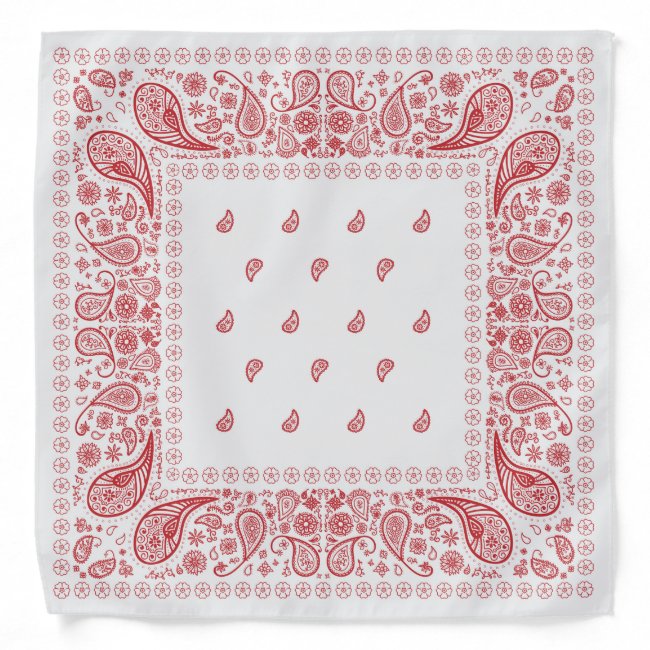 White and Red Paisley Design Bandana