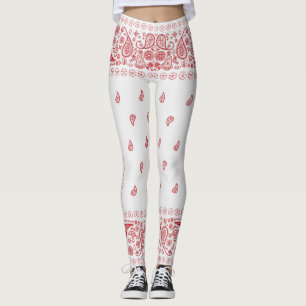White and Red Paisley Design Leggings