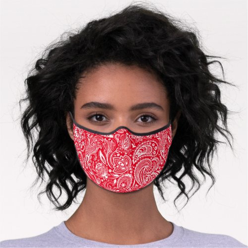 White and red paisley pattern premium face mask
