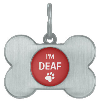 White And Red Paw Print I'm Deaf Pet Tag