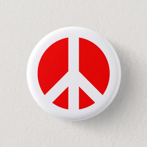 White and Red Peace Symbol Button