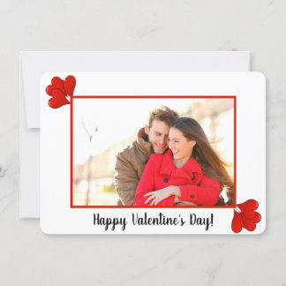White and Red Photo with Red Heart Shaped Balloons Holiday Card