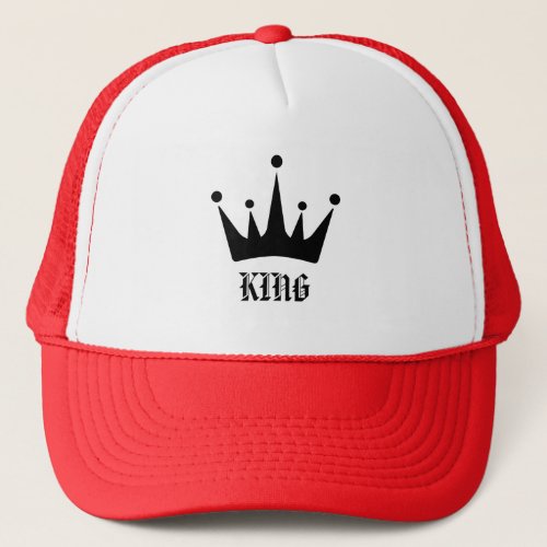 White and Red Pink KING Text Crown Image Trucker Hat