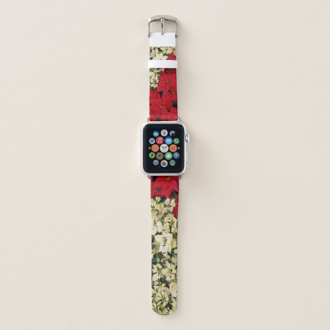 White and Red Poinsettias I Holiday Floral Apple Watch Band (Front)