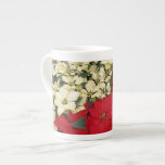 White and Red Poinsettias I Holiday Floral Bone China Mug