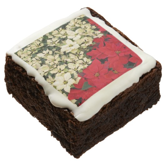 White and Red Poinsettias I Holiday Floral Brownie (Angled)