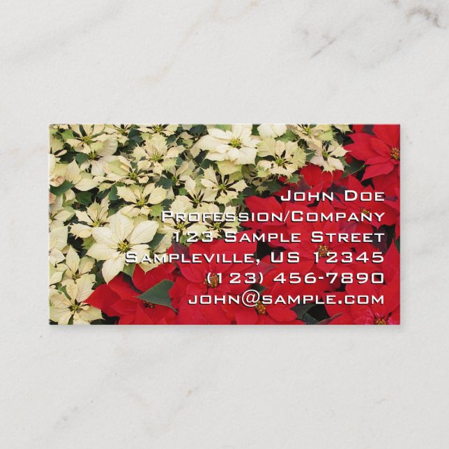 White and Red Poinsettias I Holiday Floral Business Card (Front)