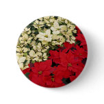 White and Red Poinsettias I Holiday Floral Button
