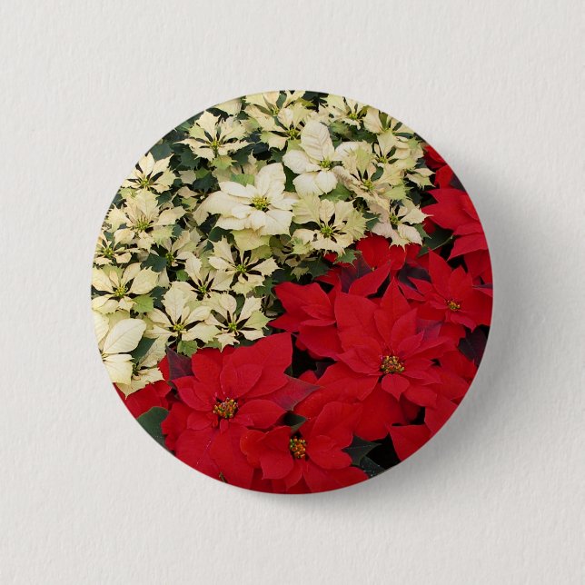 White and Red Poinsettias I Holiday Floral Button (Front)