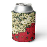 White and Red Poinsettias I Holiday Floral Can Cooler