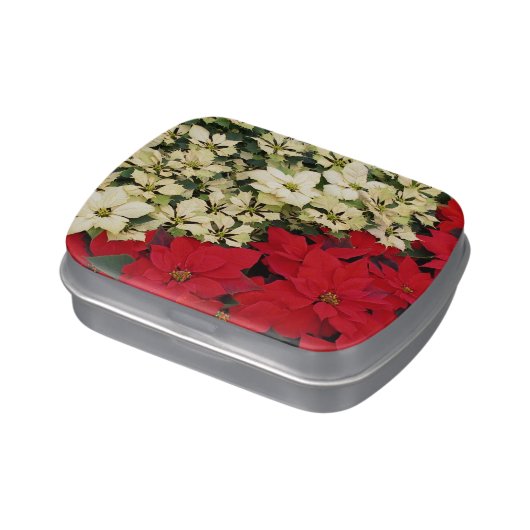 White and Red Poinsettias I Holiday Floral Candy Tin (Side)